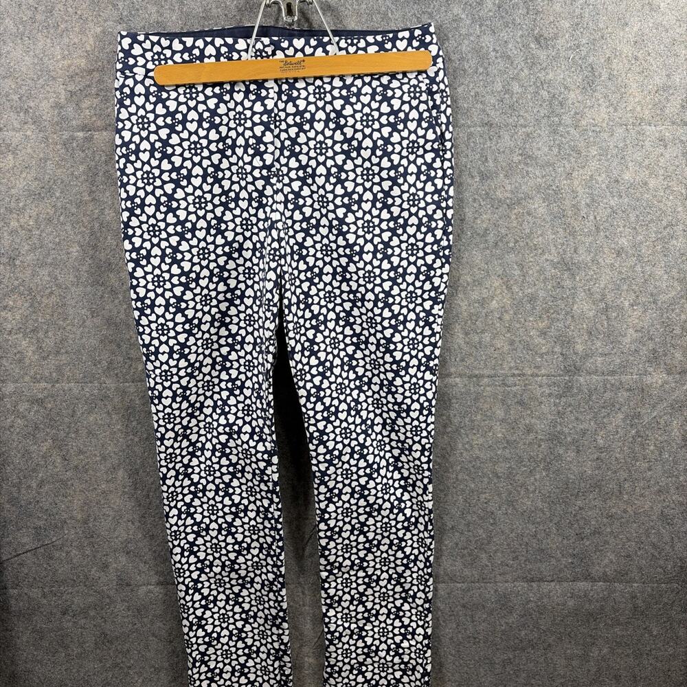 BODEN Pull On Trouser Pant Ankle Sz 8R Navy Hearts Print‎ Strait Stretch